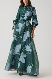 FLORAL JACQUARD MANDARIN NECK SHIRT GOWN