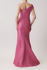 METALLIC JACQUARD ONE SHOULDER HIGH LOW GOWN