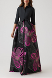 METALLIC TAFFETA LARGE FLORAL ORGANZA SHIRT WAIST GOWN