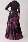 METALLIC TAFFETA LARGE FLORAL ORGANZA SHIRT WAIST GOWN