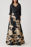METALLIC JACQUARD FLORAL SHIRTDRESS GOWN