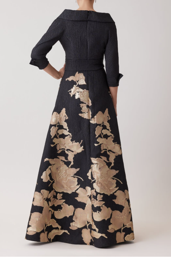 METALLIC JACQUARD FLORAL SHIRTDRESS GOWN