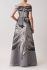 METALLIC JACQUARD OFF THE HSOULDER ALINE FLORAL GOWN