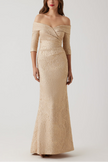 METALLIC JACQUARD PORTRAIT COLLAR ELBOW SLEEVE GOWN