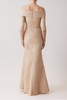 METALLIC JACQUARD PORTRAIT COLLAR ELBOW SLEEVE GOWN