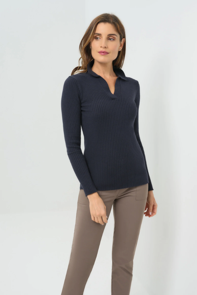 GEORGIE RIB SWEATER KNIT COLLARED TOP