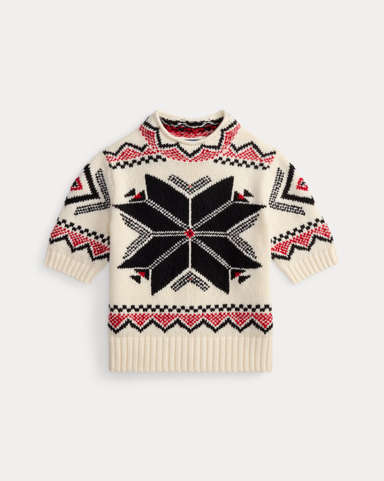 SNOWFLAKE MOCKNECK SHORT SLEEVE SWEATER