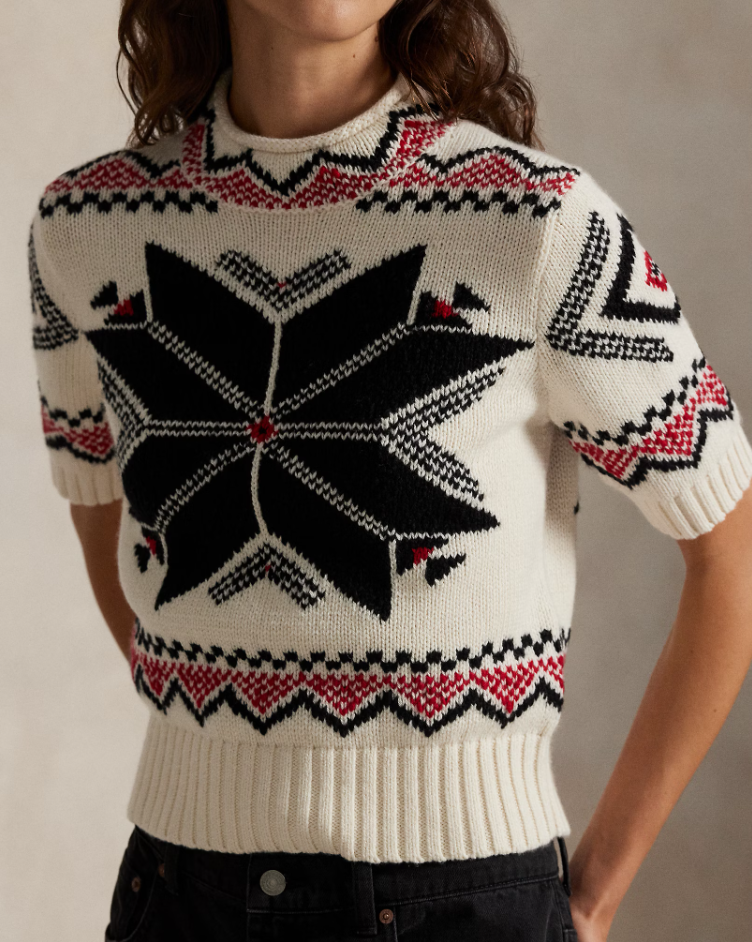 SNOWFLAKE MOCKNECK SHORT SLEEVE SWEATER