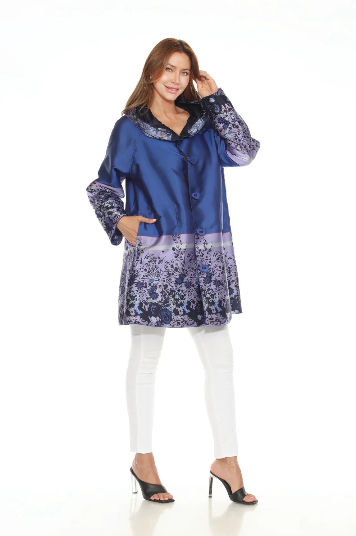 RAIN JACKET WITH JAQUARD BORDER PRINTS