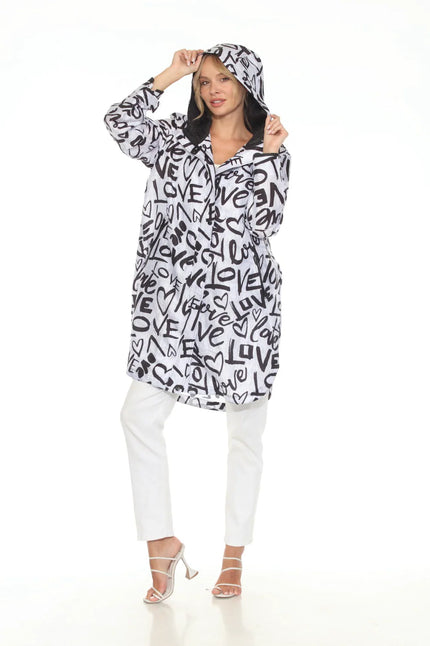 PACKABLE LONG RAIN JACKET WITH ZIP BAG IN LOVE PRINT