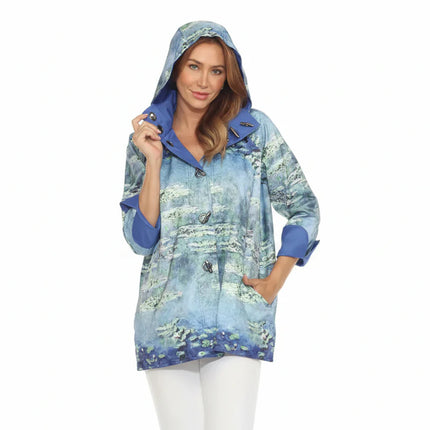 ABSTRACT ART REVERSIBLE HOODED RAINCOAT