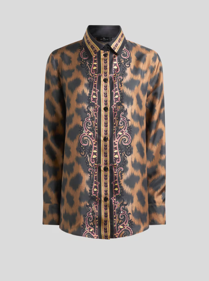 SILK TWILL SHIRT WITH ANIMAL MOTIF