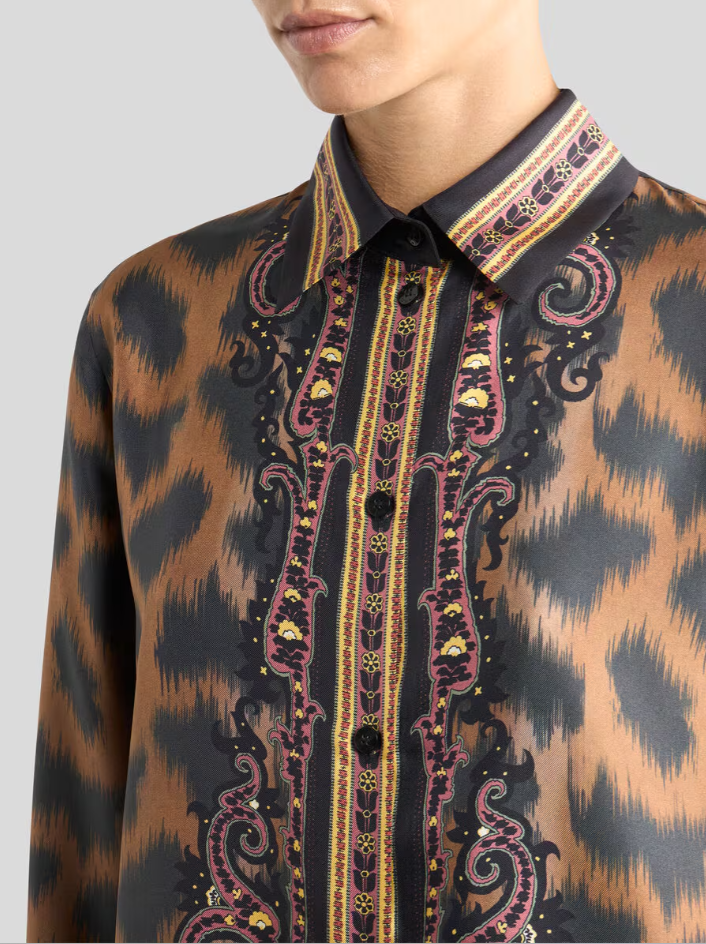 SILK TWILL SHIRT WITH ANIMAL MOTIF