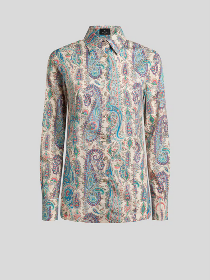 STRETCH COTTON SHIRT WITH LEAFY PAISLEY MOTIF