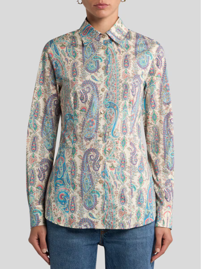 STRETCH COTTON SHIRT WITH LEAFY PAISLEY MOTIF