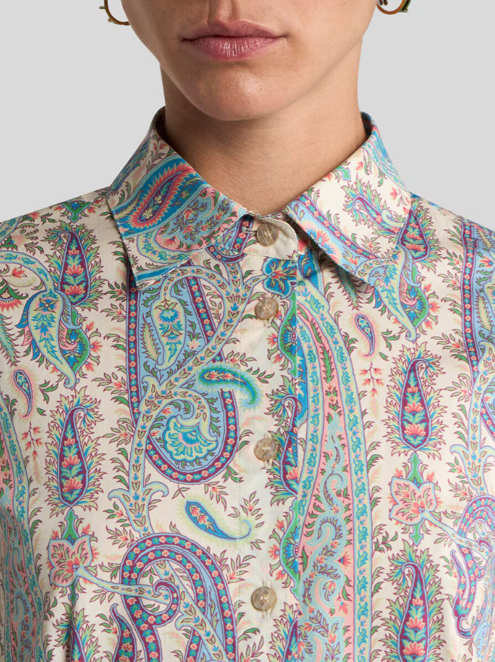 STRETCH COTTON SHIRT WITH LEAFY PAISLEY MOTIF
