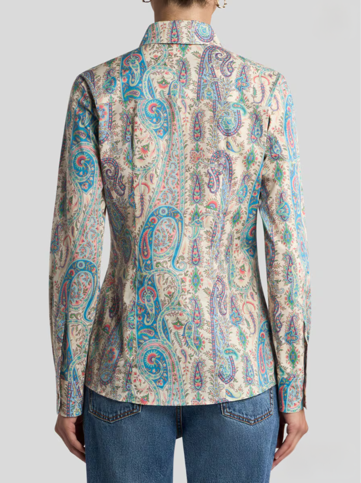 STRETCH COTTON SHIRT WITH LEAFY PAISLEY MOTIF