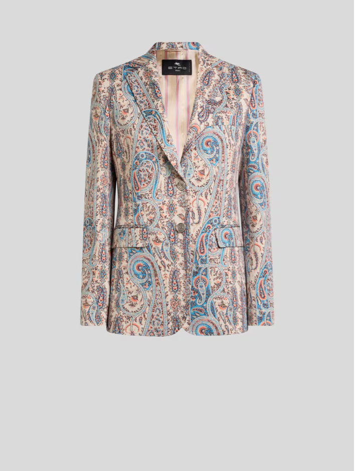 SINGLE BREASTED JACQUARD JACKET WITH PAISLEY FOLIAGE MOTIF