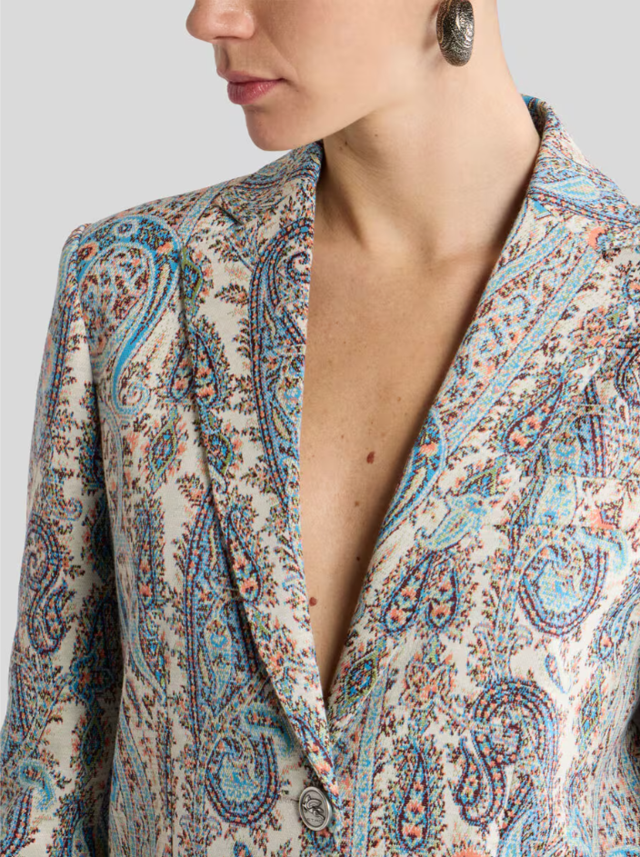 SINGLE BREASTED JACQUARD JACKET WITH PAISLEY FOLIAGE MOTIF