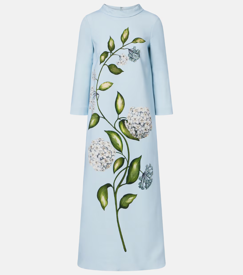 LONG SLEEVE PORCELAIN FLOWERS WOOL CAFTAN