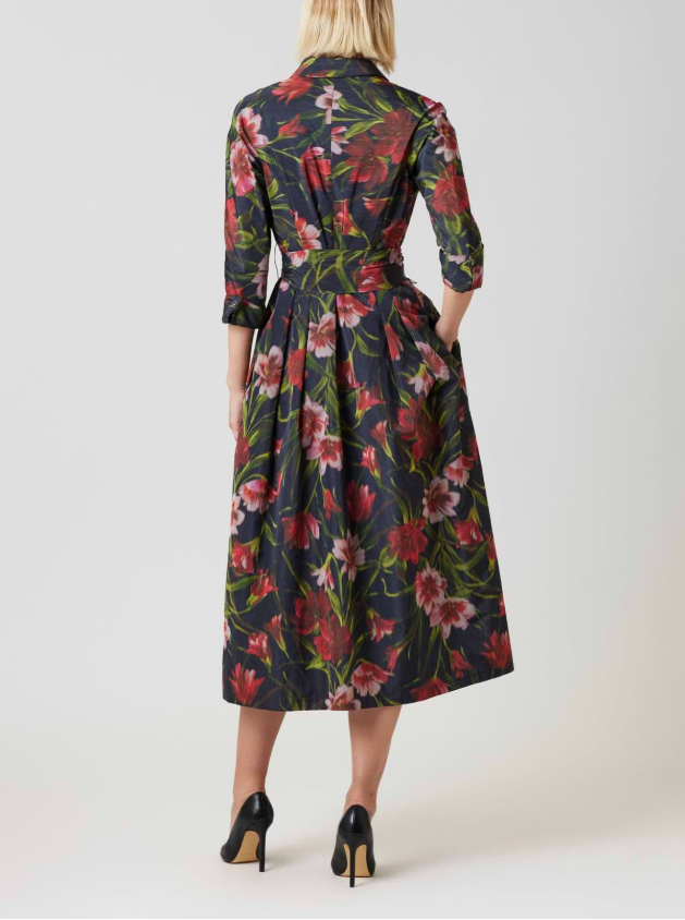 TAFFETA FAILLE HAZY FLORAL PRINT SHIRT DRESS