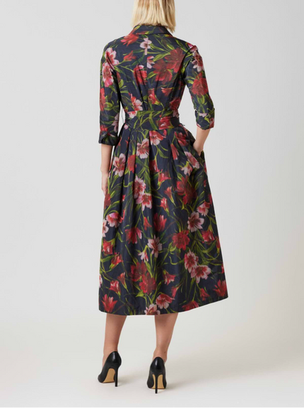TAFFETA FAILLE HAZY FLORAL PRINT SHIRT DRESS