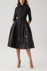 TEXTURED METALLIC JACQUARD FLORAL BOW NECK DRESS