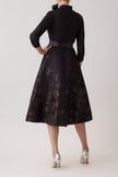 TEXTURED METALLIC JACQUARD FLORAL BOW NECK DRESS