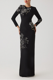 CREPE FLORAL PEARL APPLIQUE GOWN