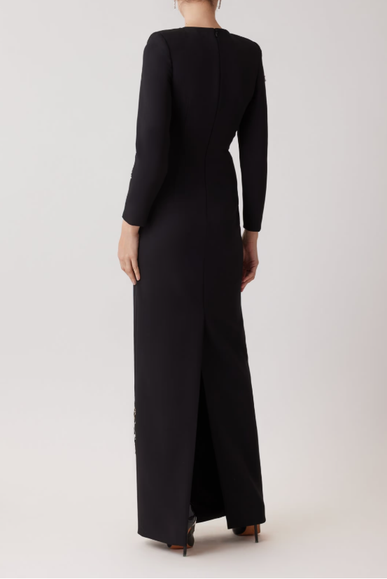 CREPE FLORAL PEARL APPLIQUE GOWN