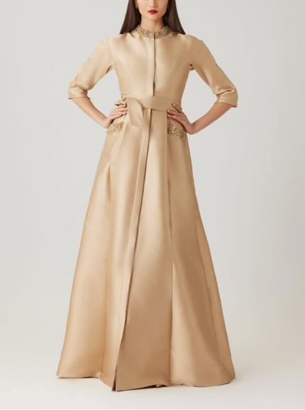 MIKADO BEAD COLLAR AND POCKET SHIRT WAIST GOWN