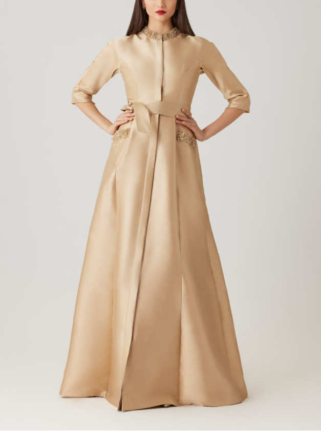 MIKADO BEAD COLLAR AND POCKET SHIRT WAIST GOWN