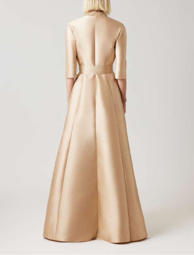 MIKADO BEAD COLLAR AND POCKET SHIRT WAIST GOWN