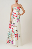 MIKADO FLORAL PRINT STRAPLESS GOWN