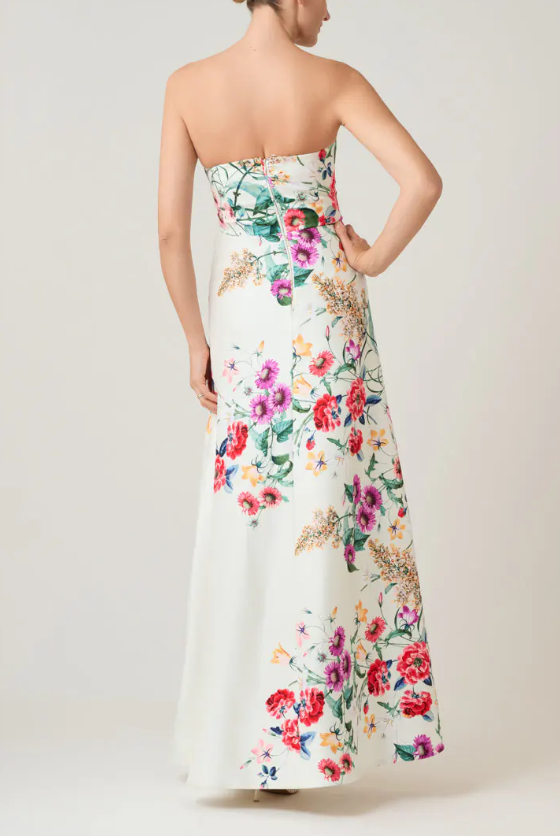 MIKADO FLORAL PRINT STRAPLESS GOWN