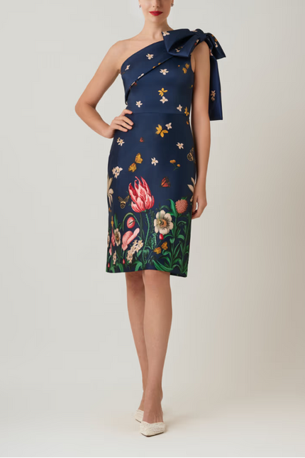 MIKADO FLORAL BUTTERFLY ONE SHOULDER DRESS