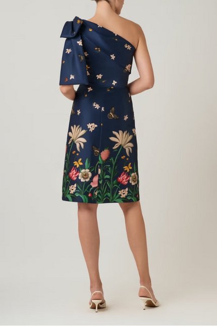 MIKADO FLORAL BUTTERFLY ONE SHOULDER DRESS