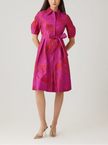 JACQUARD ABSTRACT PRINT PUFF SLEEVE SHIRT DRESS