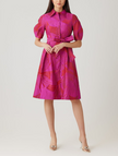 JACQUARD ABSTRACT PRINT PUFF SLEEVE SHIRT DRESS