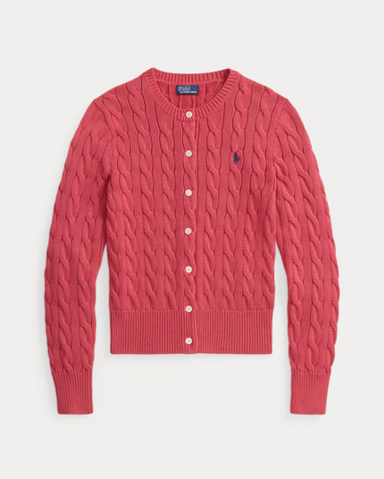 CABLE KNIT COTTON CREWNECK CARDIGAN