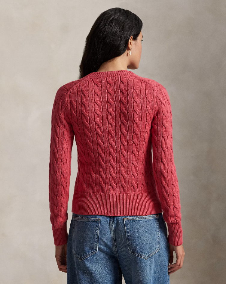 CABLE KNIT COTTON CREWNECK CARDIGAN
