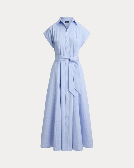 STRIPED BELTED COTTON SHIRTDRESS