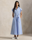 STRIPED BELTED COTTON SHIRTDRESS
