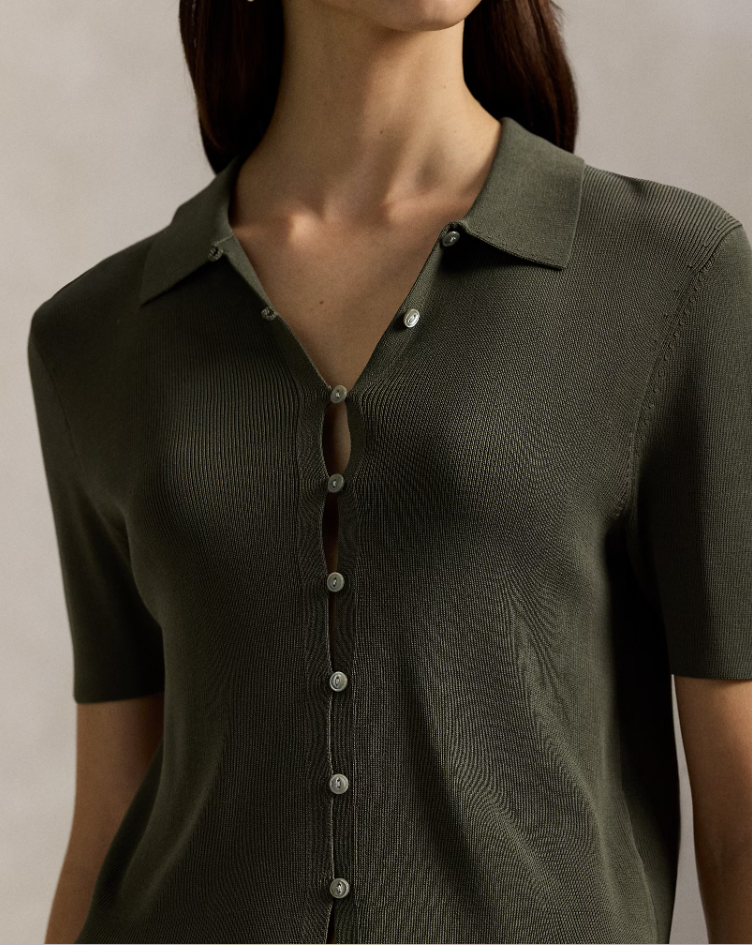 POLO COLLAR SHORT SLEEVE CARDIGAN