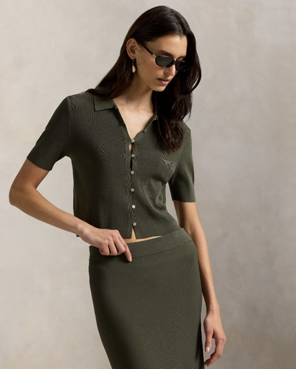 POLO COLLAR SHORT SLEEVE CARDIGAN