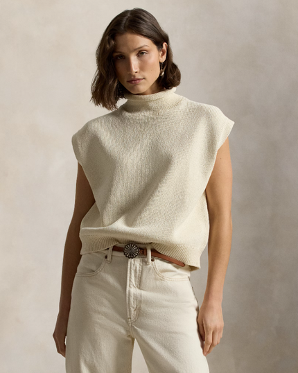 SLEEVELESS COTTON TURTLENECK SWEATER