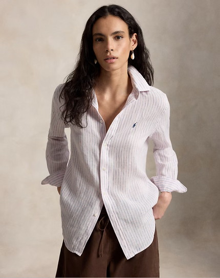 CLASSIC FIT STRIPED LINEN SHIRT IN PINK AND WHITE