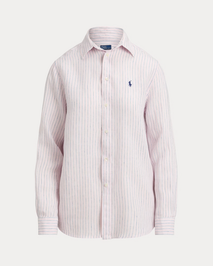 CLASSIC FIT STRIPED LINEN SHIRT IN PINK AND WHITE