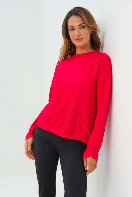 PASSION SWEATER KNIT AND LACE CREWNECK WITH BACK