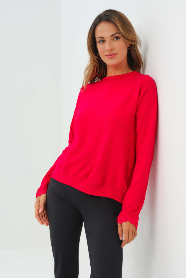 PASSION SWEATER KNIT AND LACE CREWNECK WITH BACK